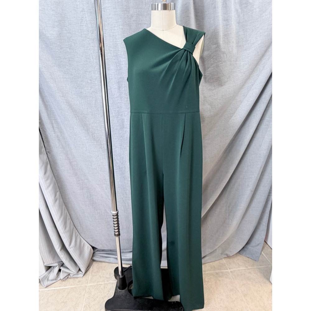 Calvin Klein Womens Forest Green Knot Asymmetrical‎ Wide Leg Jumpsuit Size 14